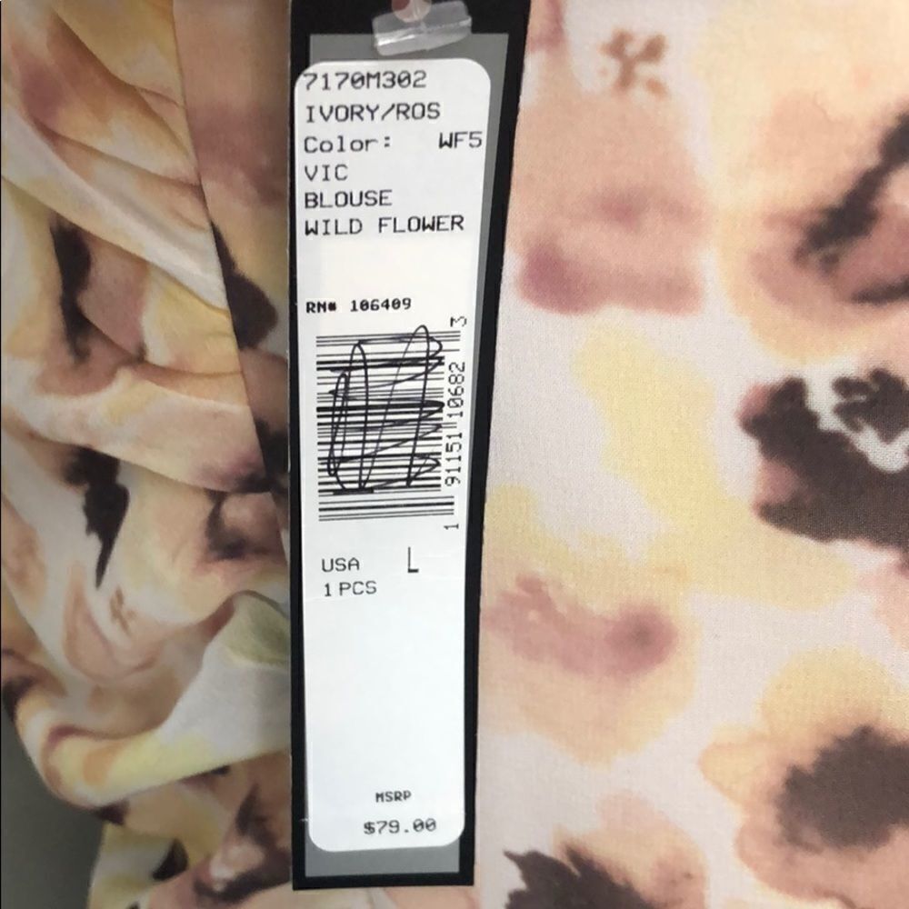 Tahari Arthur Levine Floral Bow Front Crop Top Cream Wildflower Blouse Sz L - Picture 13 of 13
